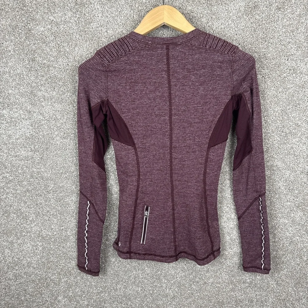 Lululemon Run Swiftly Tech Long Sleeve Maroon Stripe Running Top Womens Size 4